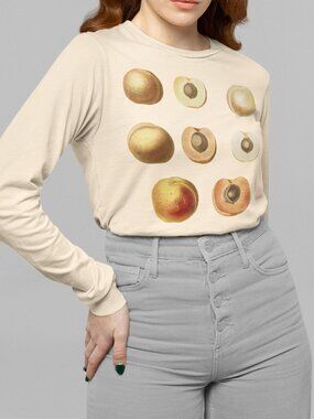 Apricot Vintage Botanical Print Long Sleeve Graphic Tee T-shirt S-XXL